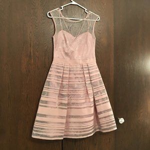 Kay Unger Sparkle Blush Illusion Fit & Flare Dress